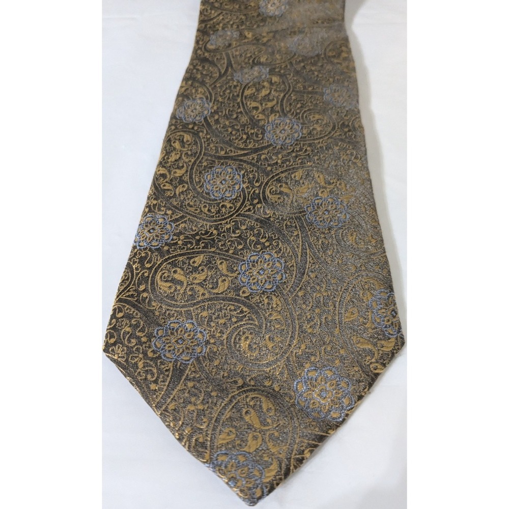 Canali Metallic Gold Jacquard Paisley Blue Floral Medallion Made in Italy 60 X 4